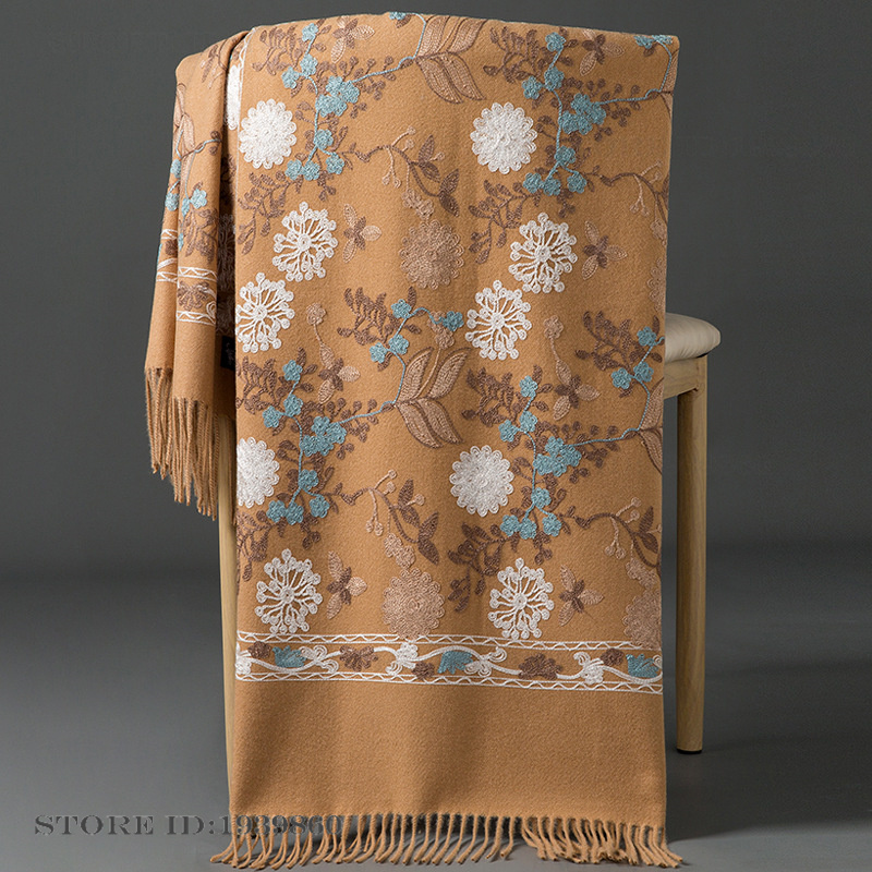 Woven Scarf Blanket - Women's Cashmere Pashmina Scarf Wrap Embroidery